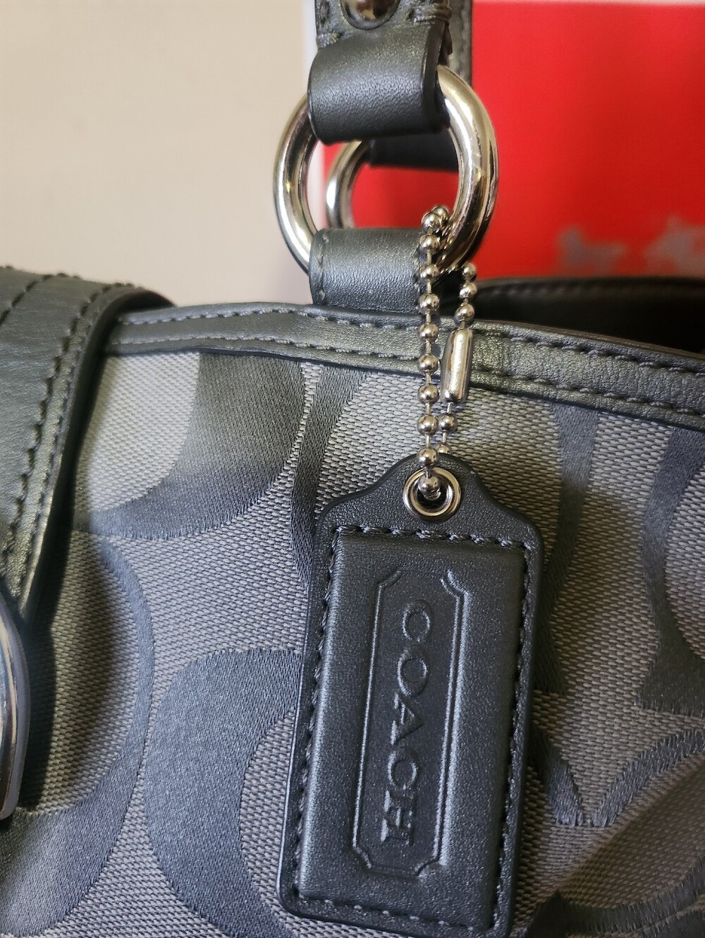 Coach Gray Signature Canvas Shoulder Bag with Leather Trim EUC - Picture 5 of 14
